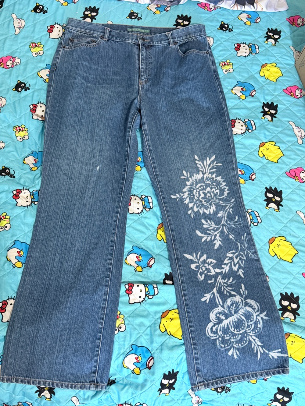 Ralph Lauren Light Blue Skinny Jeans with White Floral Print